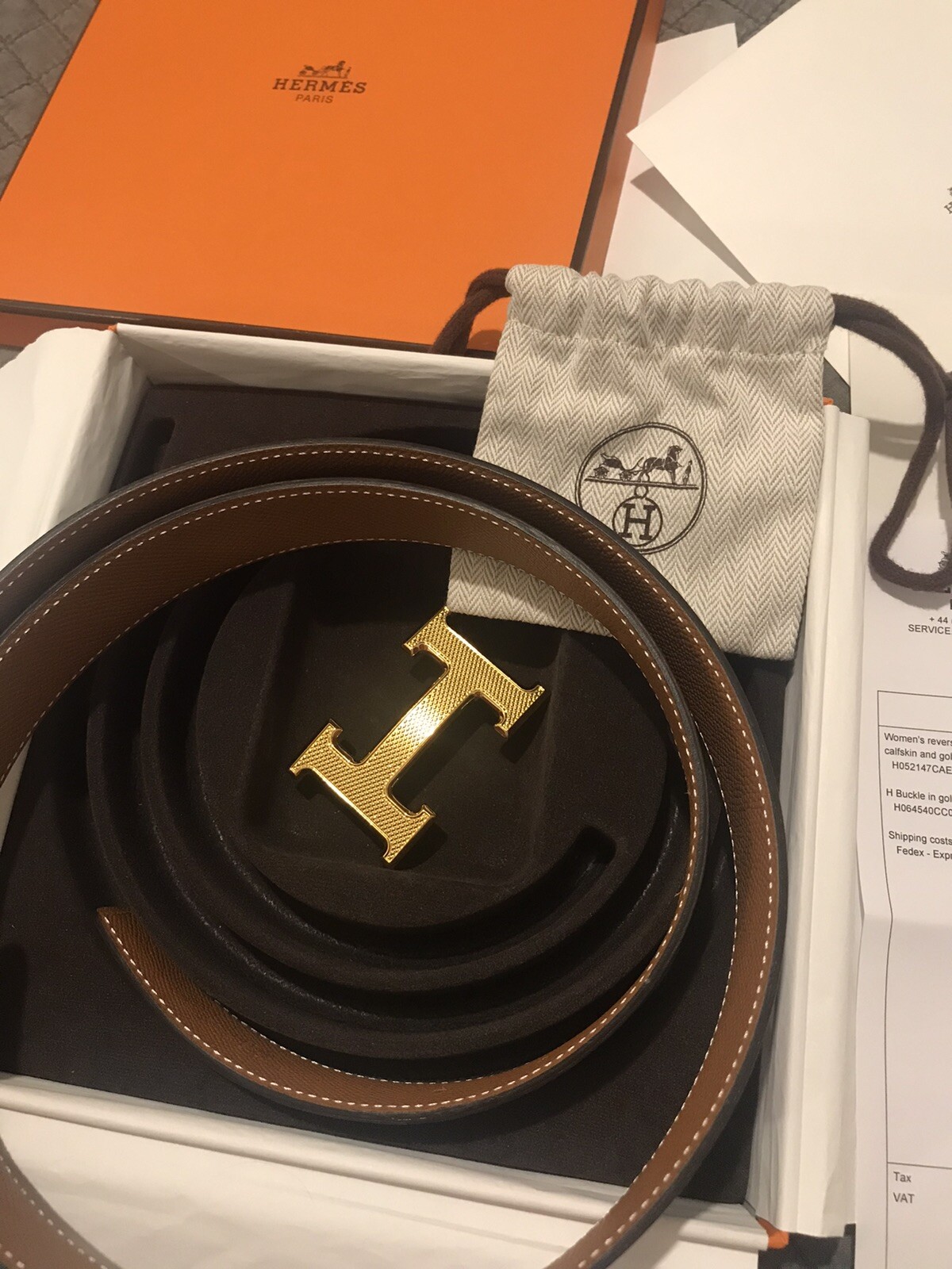 Genuine Hermes Reversible Leather  Belt (95) In Box With Receipt
