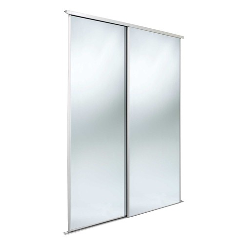 spacepro Sliding Wardrobe Doors, White Frame Mirror, 226cm x 180.3cm 9 Value sliding wardrobe door twinpack. 3mm silver mirror/ white frame/trackset