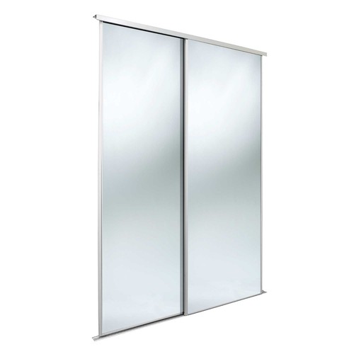 Value sliding wardrobe door twinpack. 3mm silver mirror/ white frame/trackset - Picture 1 of 1