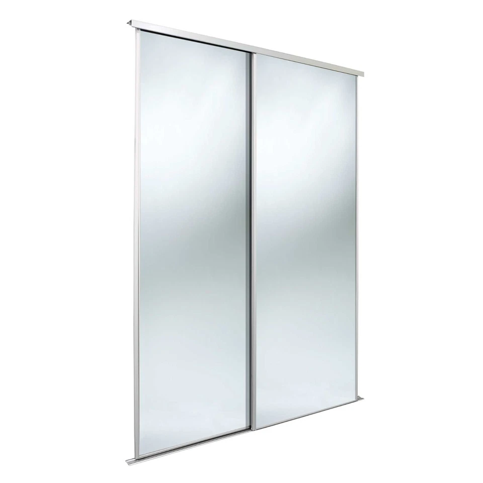 SPACEPRO Value sliding wardrobe door twinpack. 3mm silver mirror/ white frame/trackset