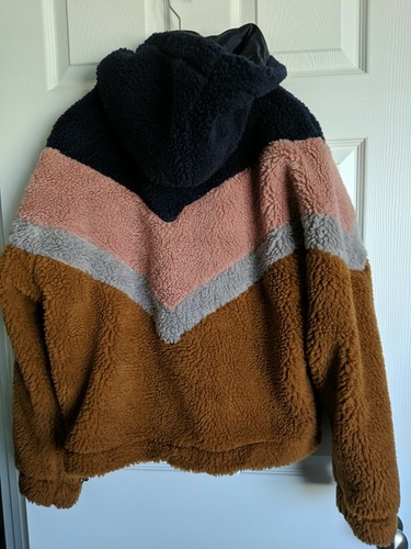 Sherpa-Jacke mit Reißverschluss und Colorblocking-Kapuze für Damen - Wild Fable Rust/Rose/Navy M - Bild 3 von 9