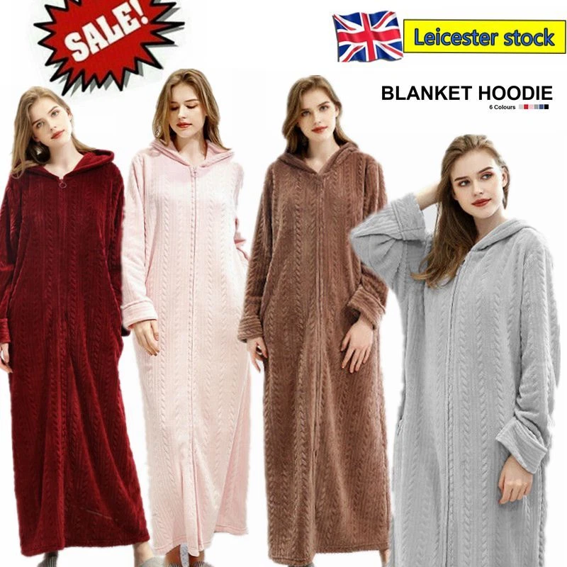 Amazon.com: Women Robes Winter Super Long Warm Flannel Bathrobe Soft Cosy  Hooded Dressing Gown,Gray,L : Everything Else