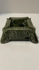 Ashtray Aztec Inca Mask Face Glazed Green Ceramic Mayan Ashtray 
