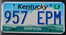 Kentucky SIMPSON COUNTY Bluegrass State License Plate # 957 EPM
