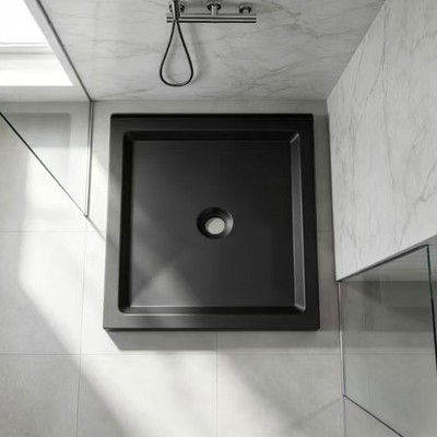 Acrylic Impact Resistant Shower Base Black 36''x36''Double Threshold Shower Base