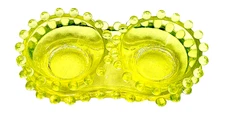 Boyd Glass Vaseline Uranium Open Candlewick Salt & Pepper Dips and tray set 1988