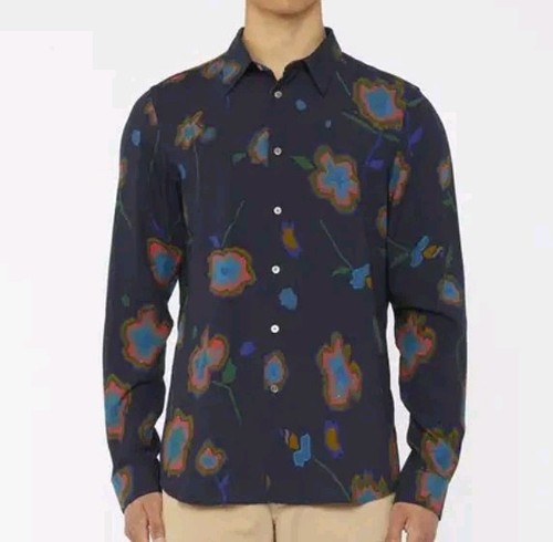 Paul Smith tailored Floral printed Button Down shirt navy Sz M 100% Lyocell Rare