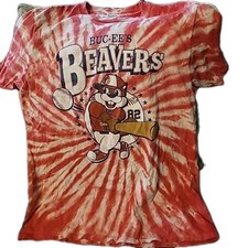Buc-ee s Beavers Baseball Graphic Print T Shirt Medium Red Tie Dye Cotton