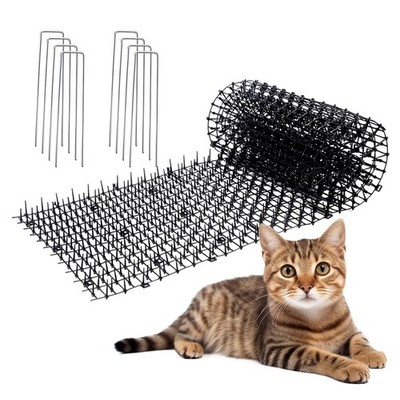 10Ft Cat Scat Mat with Spikes Outdoor, Scat Mats for Dogs, Includes 8 Garden Sta