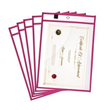 5Pcs Job Ticket Holders, 14"x10" Dry Erase Pockets for Office Reusable, Rose Red