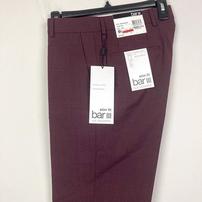 Bar III Men's Slim-Fit Wool Blend Stretch Dress Pants Red Burgundy-30x30