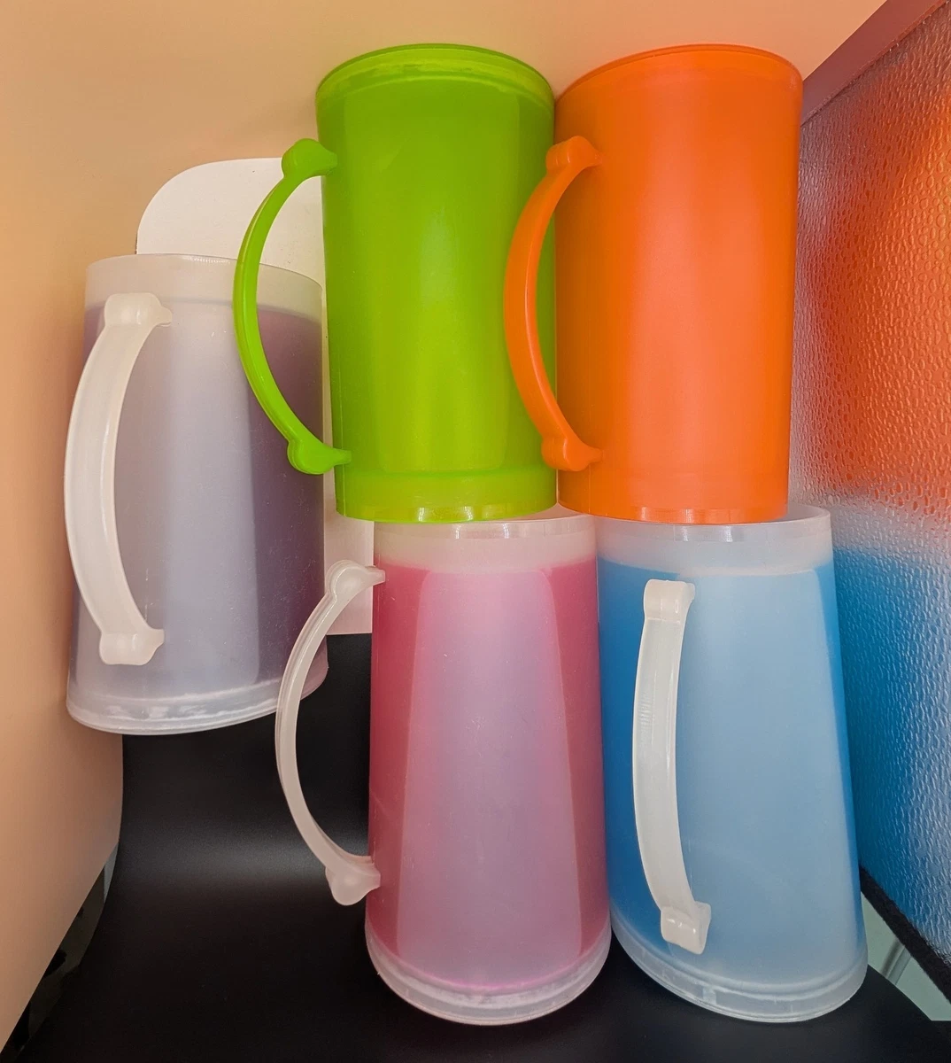 witspace Home Freezer Beer Mugs, Double Wall, Insulated with Liquid Gel Plastic Freezable Glasses, 15 oz Beer Glass for Freezer, Chiller Frosty Cup, Frozen Ice Freezy Mug, Freezer Cups