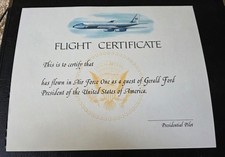 President Ford Air Force One Flight Certificate with the name still blank