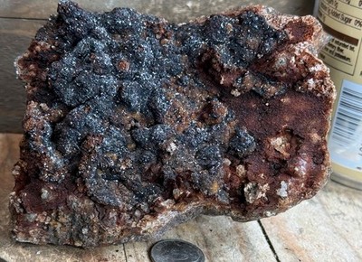 1.12LB Hematite w Manganese Oxide Coating, Unique Black Metallic Crystal Morocco