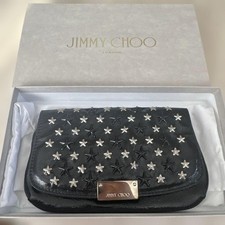 JIMMY CHOO Pouch Borsa piccola in pelle nera con borchie a stella 21,2 x 12 x...