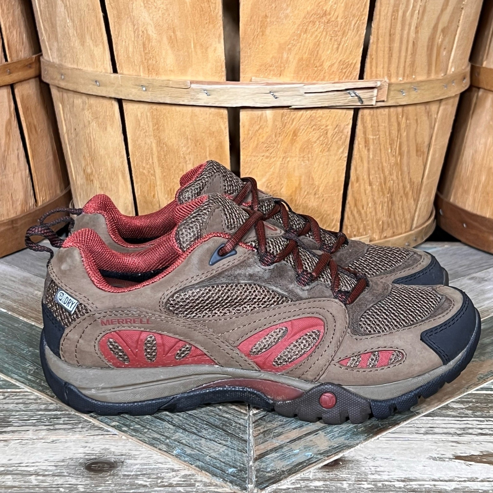 Scarpe da trekking Merrell Azura impermeabili terra scura marrone rosso pelle donna taglia 7