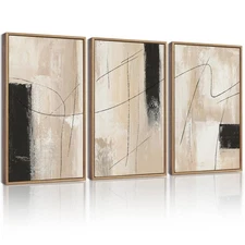 Abstract Framed Wall Art Minimalist Beige Pastel Watercolor Neutral Wall Deco...