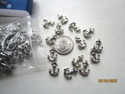 New Box of about 100 Tiny Silver Color Anchor charms for jewelry making/ Crafts