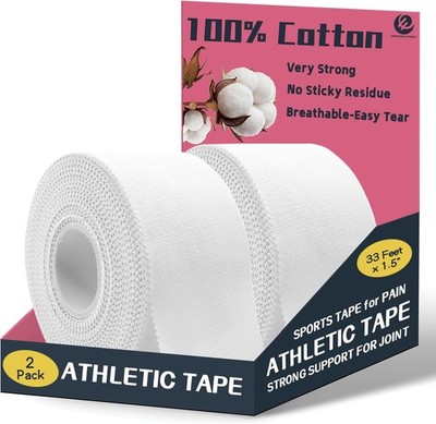 Athletic Tape 2 Pack White Sports Tape Athletic Strong-Breathable-Easy Tear-No S