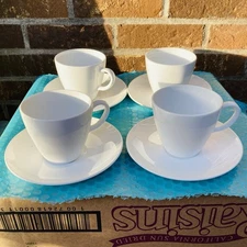 Set of 4~1960s Vintage Centura by Corning White Coupe Cup and Saucers 8pcs NICE