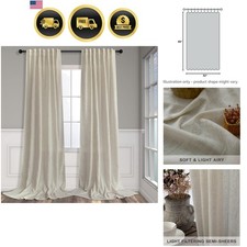 Flax Linen Curtains 84 Inch Length for Bedroom 2 Panels Back Tab Pocket Light...