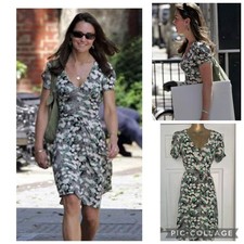 TOPSHOP Green Japanese Floral Print V Neck Tea Dress ASO Kate Middleton UK 12 8