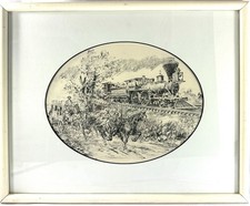 George Mathis Sacramento Valley RR Steam Locomotive Western Stagecoach Framed