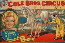Cole Bros Circus Poster Jennie O’Brien Bareback Rider Erie Litho Original 17.5x2