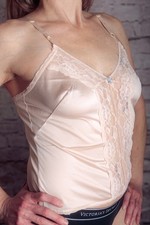 Vintage Retro Glam Soft Satin Sheer Lace Front Cami Camisole Small Light Pink