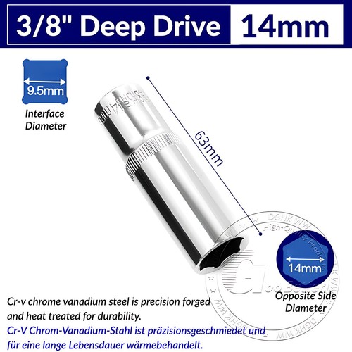 Chrome Plated 6 Point Sockets 3/8" Drive, Shallow or Deep Choose Size 6mm - 24mm - Afbeelding 31 van 47