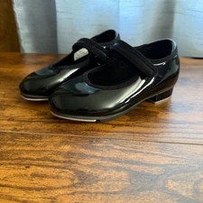 Stelle Black Patent Leather Tap Shoes Girls Size 9 MT Dance