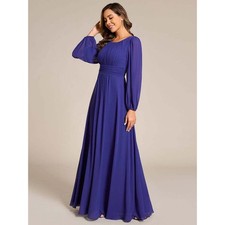 Ever Pretty Celeste 14 Royal Blue ALine Chiffon Long Sleeve Formal Evening Dress