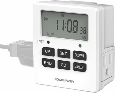 7 Day Digital LCD Electric Programmable Dual Outlet Plug In Clock Timer Switch