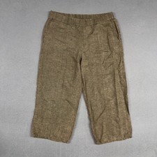 Eileen Fisher Pants Womens Large Brown Olive Organic Linen Elastic Wide Cropped