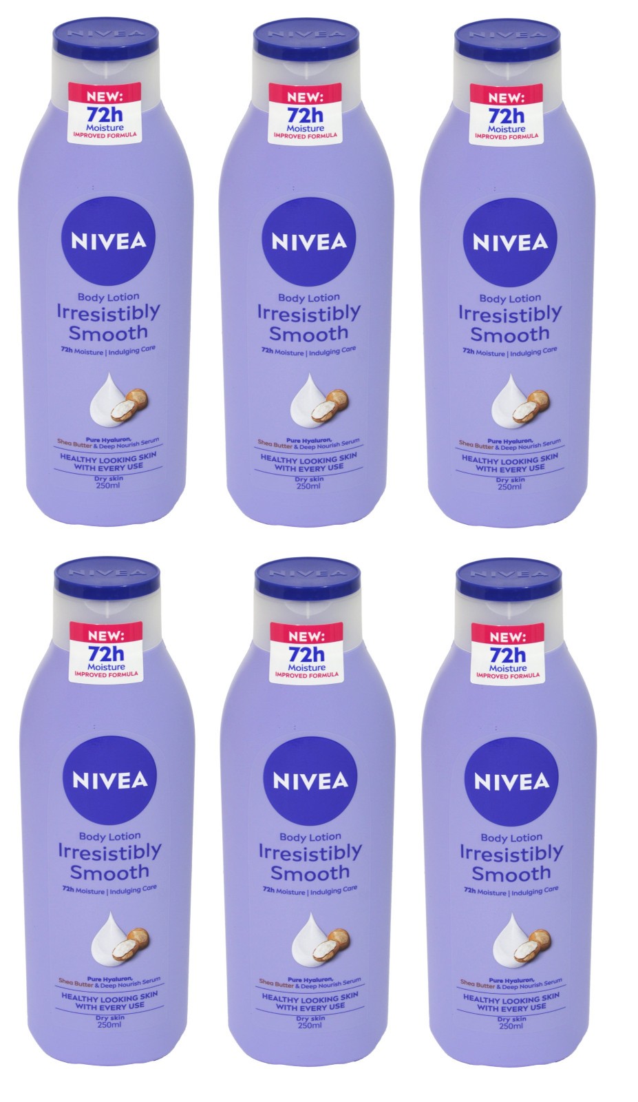 6 x NIVEA Irresistibly Smooth Body Lotion For Dry Skin 250ml