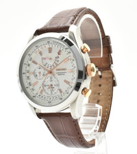 【EXC+5 con scatola】 Orologio Uomo SEIKO Calendario Perpetuo 7T86-0AC0 Bianco Chrono QZ