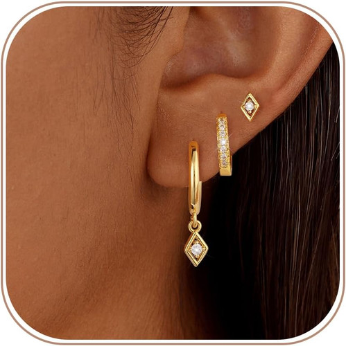 3 Pairs Small Gold Hoop Earrings 14K Gold Plated Chunky Hoop Earrings Hypoallerg