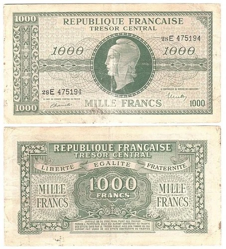 France - 1000 Francs 1944 VF P. 107(2) Lemberg-Zp