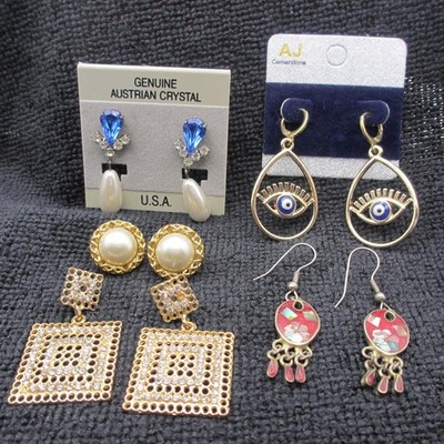 Earrings Lot Crystal Rhinestone Enamel Simulated Pearl Dangle For Pierced Ears