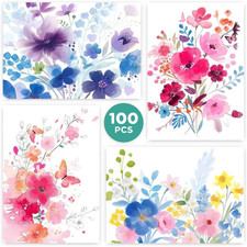 100 Pack Blank Cards and Envelopes, 3.5 X 5 Inch Watercolor Flowers Blank