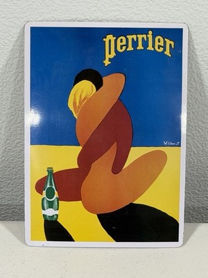 Vintage Perrier Metal Sign By Villemot Lovers Embrace 15   X 21  Rare Must See