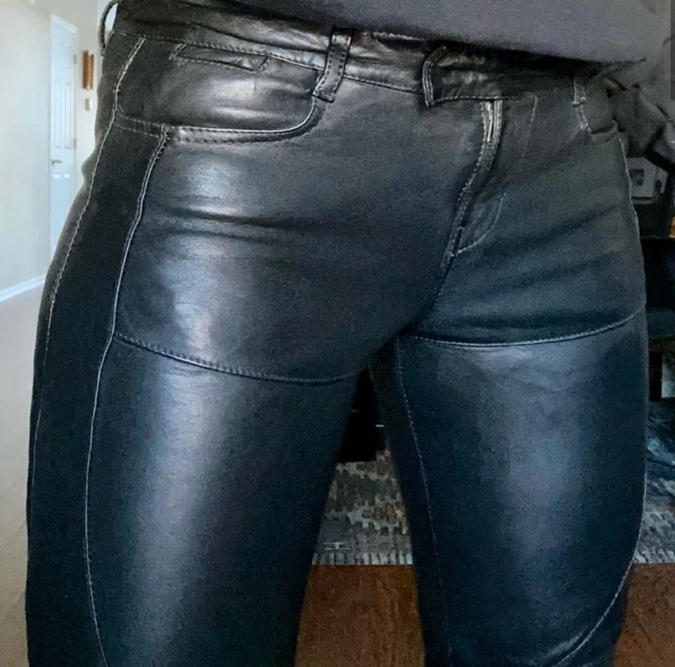 Pantalones de motociclista de cuero italiano negro ALLSAINTS Mauricio W29 HALLAZGO RARO Foto 2 de 4