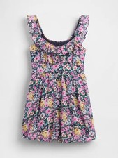 Gap Women’s Petite Bubble Floral Mini Ruffle-Shoulder Dress - Pink & Yellow- NWT