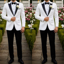 Wedding Groommans Men's Suit Slim Fit Peak Lapel Formal 2Pcs Custom Black Pants