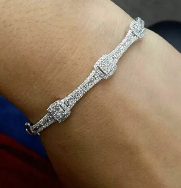 Женский браслет браслет 14K белое золото покрытием 4Ct круглой огранки Lab создал бриллиант - Изображение 2 из 4