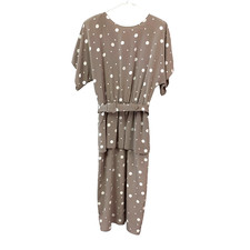 Vintage 80s Toni Todd Brown White Polka Dot Belted Secretary Dress Womens 12