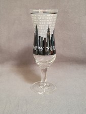 NEW YORK NEW YORK CITY SKYLINE FLUTE Shot Glass 4" TALL Glasses EUC BLUE WHITE