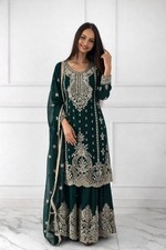 Designer Heavy Chinon Silk Green Top Palazzo With Dupatta For Wedding Wear