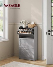 Beige Shoe Cabinet with 3 Flip Drawers Holds 18 Pairs of Shoes