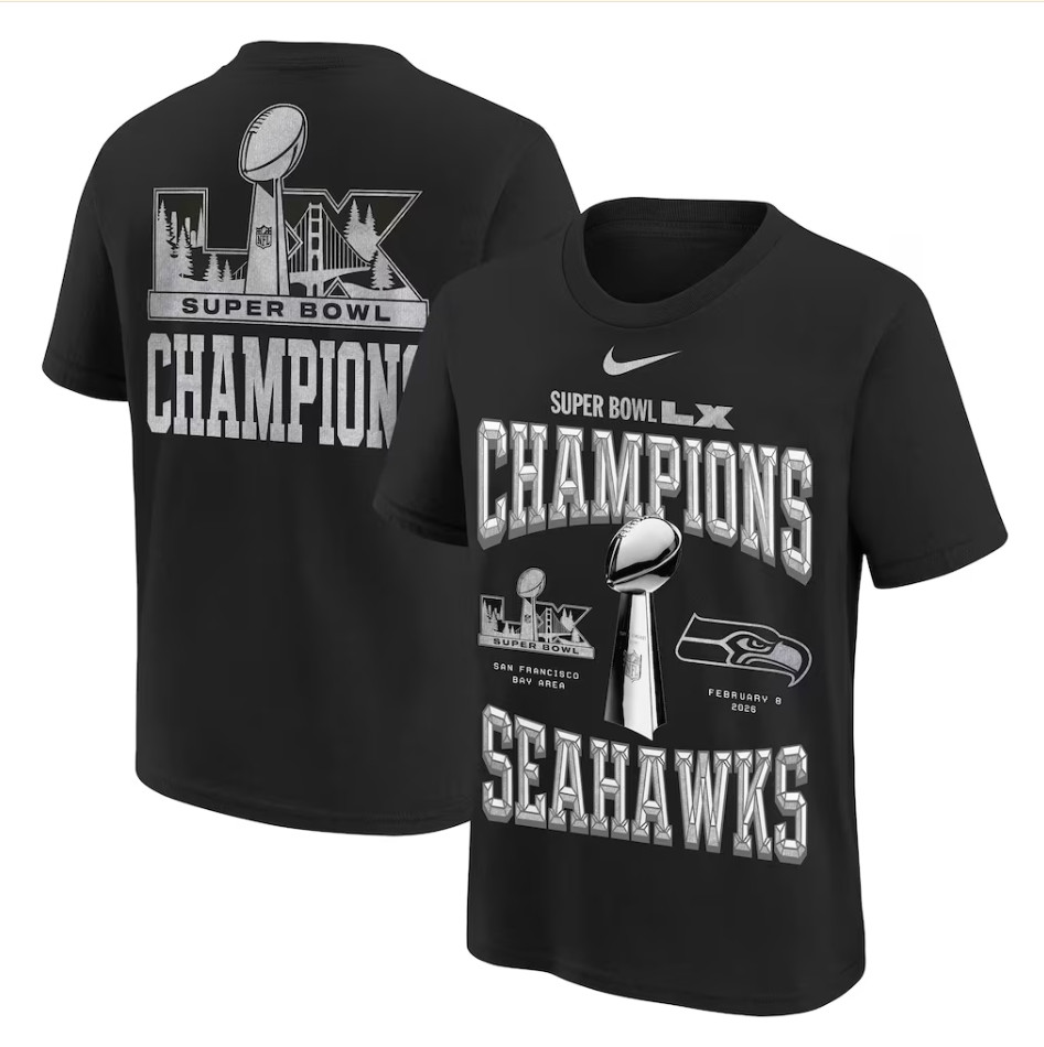 Nike Youth Seattle 1Seahawk Super Bowl LX Champs Locker Tee Black Shirt